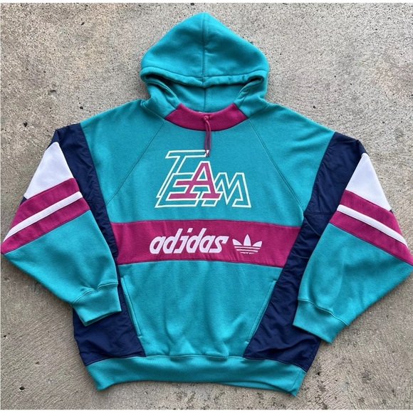 adidas Other - Vintage ADIDAS Team Spell Out trefoil Multi-Color Pullover Hoodie Large Run Dmc